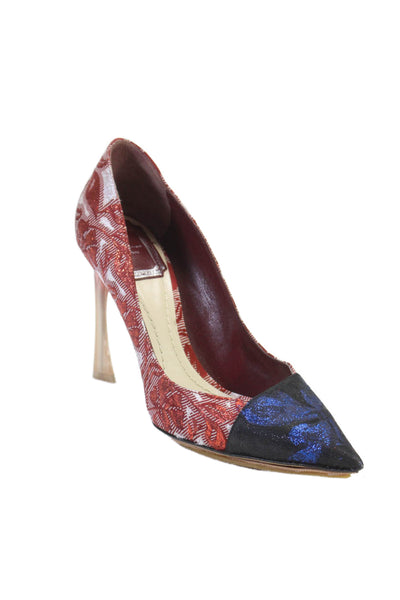 Christian Dior Womens Metallic Pointed Toe Curved Heel Pumps Red Blue Size 5.5