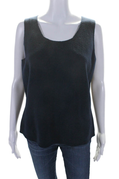 St. John Womens Scoop Neck Boxy Knit Tank Top Navy Blue Wool Size Medium