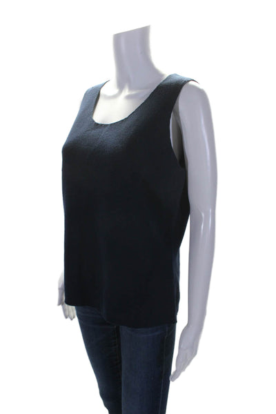 St. John Womens Scoop Neck Boxy Knit Tank Top Navy Blue Wool Size Medium