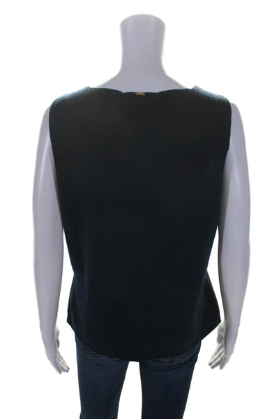 St. John Womens Scoop Neck Boxy Knit Tank Top Navy Blue Wool Size Medium