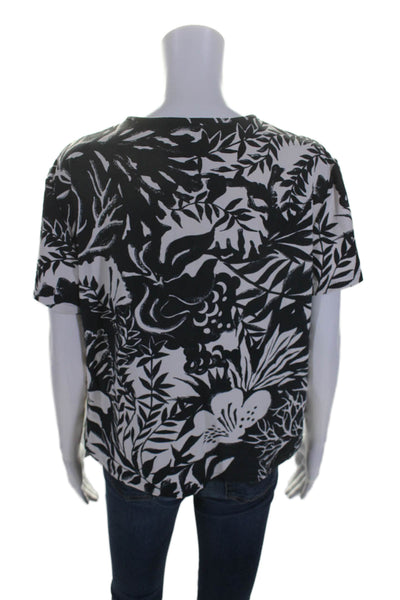 St. John Sport By Marie Gray Womens Short Sleeve Floral Tee Shirt Navy Large