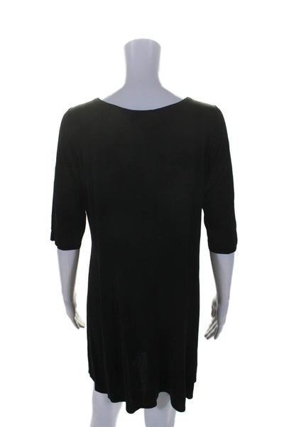 Eileen Fisher Womens Short Sleeve Sequin Trim Scoop Neck Dress Black Silk Medium