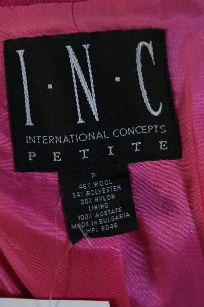 INC International Concepts Womens Wool Button Down Overcoat Pink Size P
