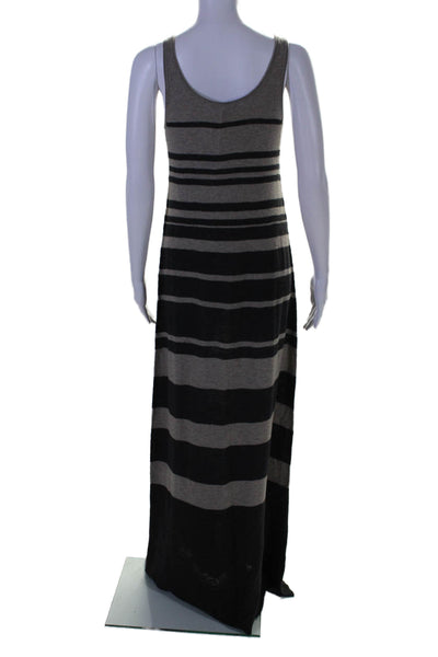 Vince Womens Cotton Sleeveless Scoop Neck Striped Maxi Dress Gray Size S