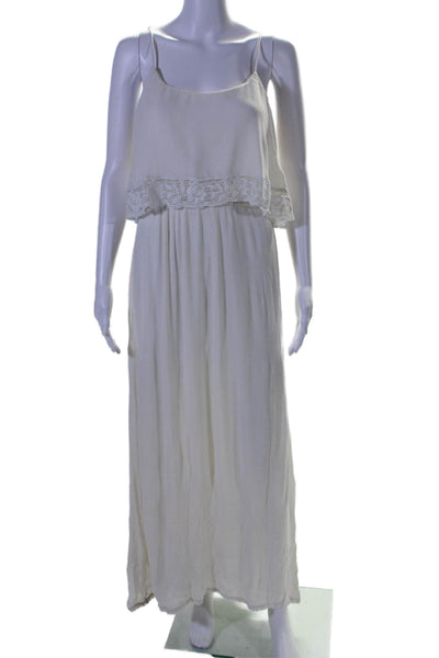 Flying Tomato Womens Scoop Neck Sleeveless Lace Trim Maxi Dress White Size S