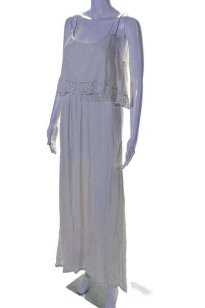 Flying Tomato Womens Scoop Neck Sleeveless Lace Trim Maxi Dress White Size S