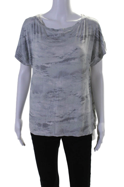 St. John Womens Abstract Print Short Sleeves Tee Shirt Gray Size Medium