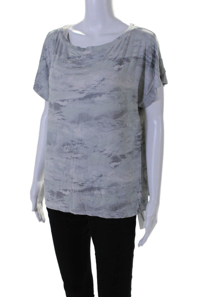 St. John Womens Abstract Print Short Sleeves Tee Shirt Gray Size Medium