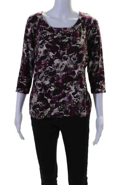 St. John Womens Abstract Print Long Sleeves Shirt Purple Beige Size Large