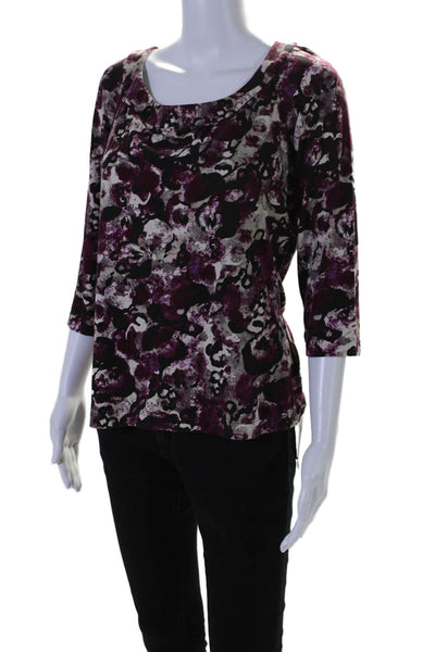 St. John Womens Abstract Print Long Sleeves Shirt Purple Beige Size Large