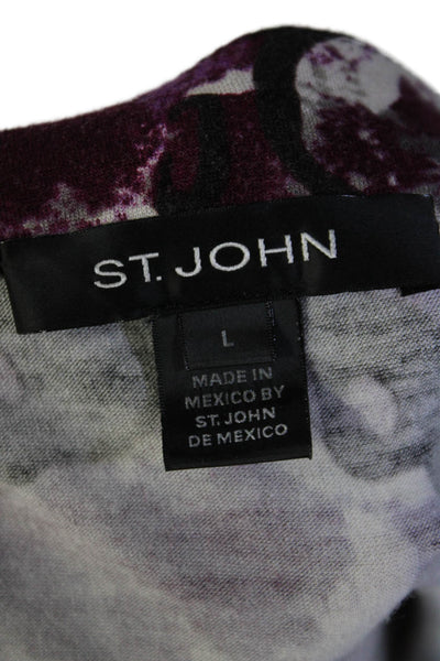 St. John Womens Abstract Print Long Sleeves Shirt Purple Beige Size Large