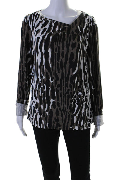 St. John Womens Animal Print Long Sleeves Shirt Multi Colored Size Large