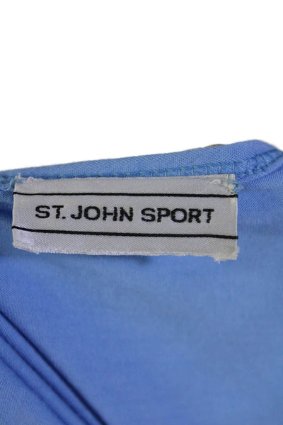 St. John Sport Womens Jeweled V Neck Short Sleeves Tee Shirt Sky Blue Size Small