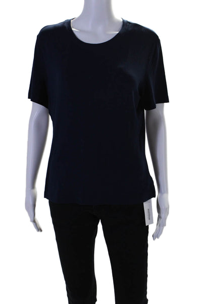 St. John Womens Short Sleeves Crew Neck Pullover Tee Shirt Navy Blue Size Large