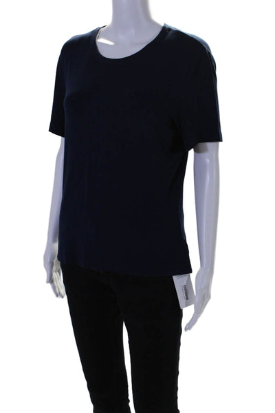 St. John Womens Short Sleeves Crew Neck Pullover Tee Shirt Navy Blue Size Large