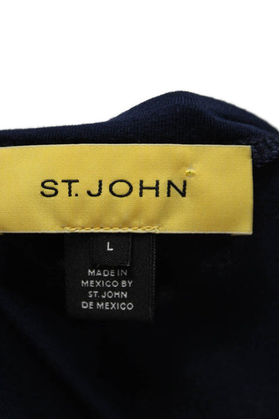 St. John Womens Short Sleeves Crew Neck Pullover Tee Shirt Navy Blue Size Large