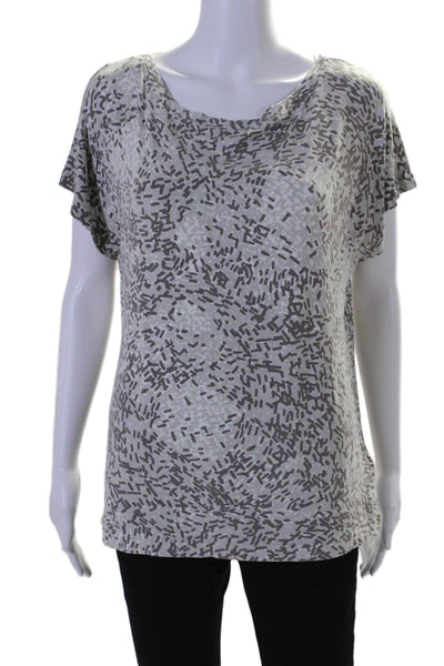 St. John Womens Abstract Print Short Sleeves Shirt Grey Brown Size Medium