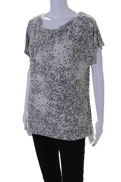 St. John Womens Abstract Print Short Sleeves Shirt Grey Brown Size Medium