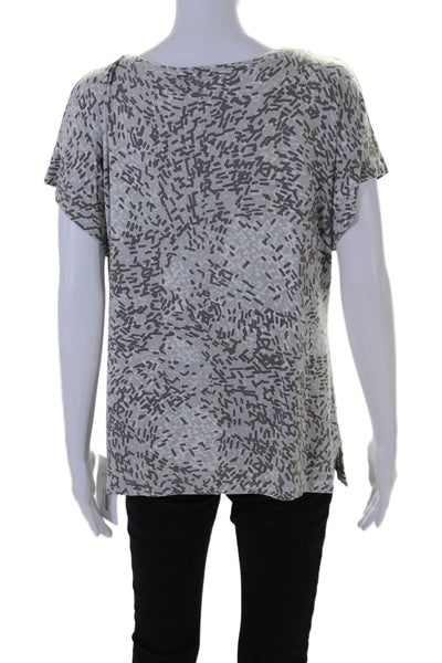 St. John Womens Abstract Print Short Sleeves Shirt Grey Brown Size Medium