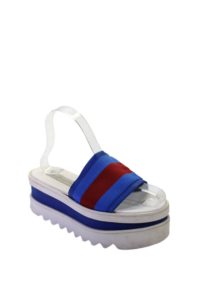 Stella McCartney Womens Striped Slide On Platform Sandals Blue Red Size 37 7