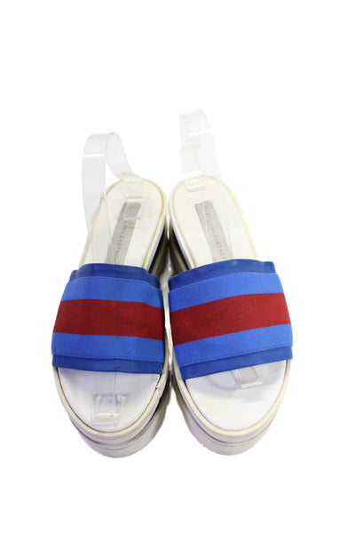 Stella McCartney Womens Striped Slide On Platform Sandals Blue Red Size 37 7