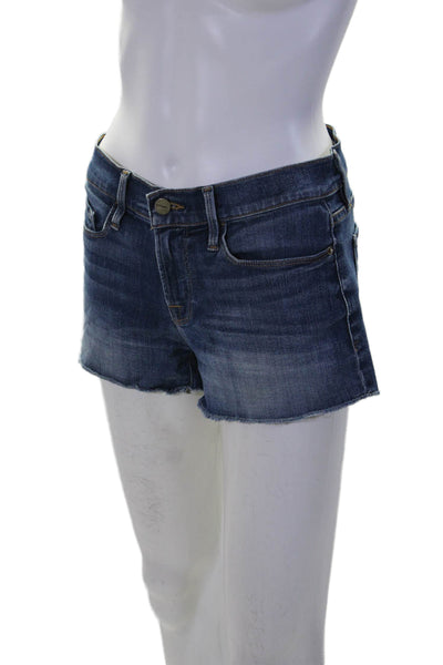 Frame Womens Blue Distress Mid-Rise Cutoff Denim Shorts Size 24