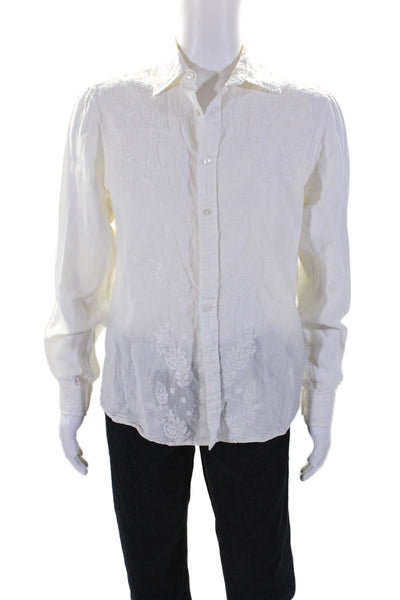 Michael Kors Mens Collared Button Down Embroidered Top White Medium