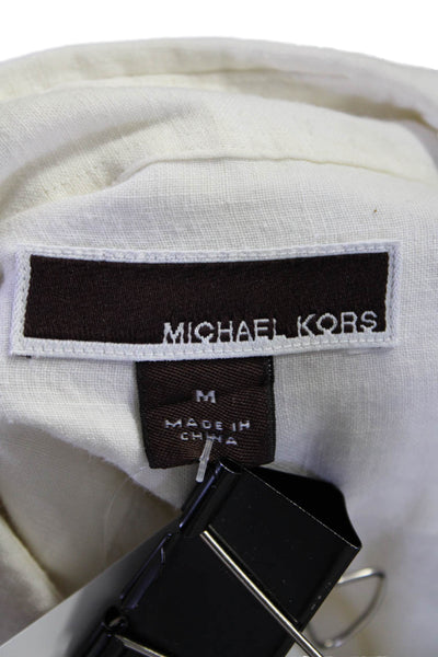 Michael Kors Mens Collared Button Down Embroidered Top White Medium