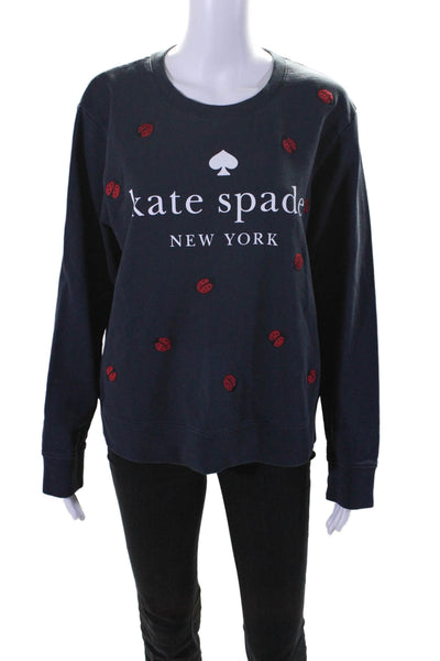 Kate Spade New York Womens Ladybug Logo Sweatshirt Blue Cotton Size Large