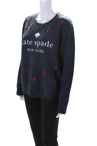 Kate Spade New York Womens Ladybug Logo Sweatshirt Blue Cotton Size Large