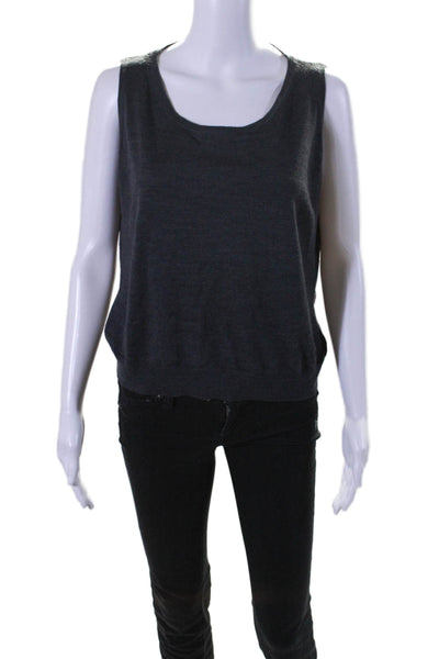 St. John Womens Scoop Neck Ribbed Trim Knit Tank Top Gray Wool Size Large