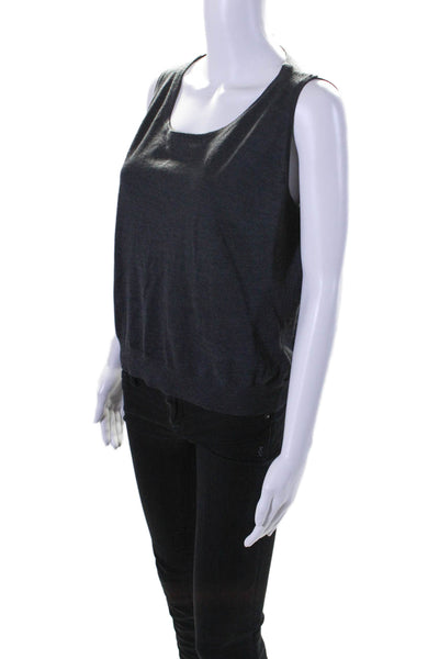 St. John Womens Scoop Neck Ribbed Trim Knit Tank Top Gray Wool Size Large