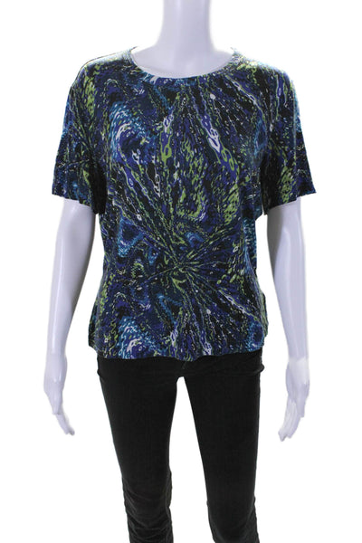 St. John Womens Short Sleeve Scoop Neck Abstract Tee Shirt Blue Multi Size Large