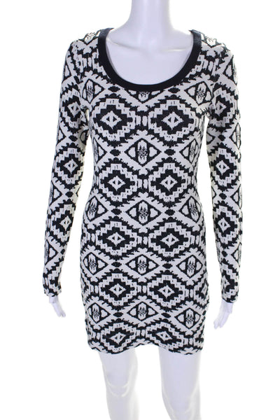 Red 23 Womens Geometric Textured Scoop Neck Long Sleeve Dress White Size S