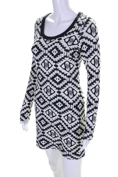 Red 23 Womens Geometric Textured Scoop Neck Long Sleeve Dress White Size S