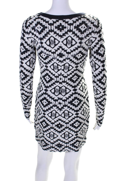 Red 23 Womens Geometric Textured Scoop Neck Long Sleeve Dress White Size S