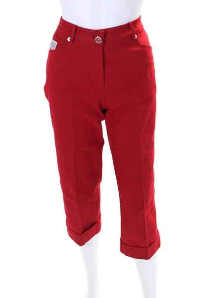 St. John Sport Women's Five Pockets Straight Leg Cropped Pants Red Size 4