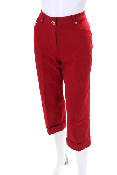 St. John Sport Women's Five Pockets Straight Leg Cropped Pants Red Size 4