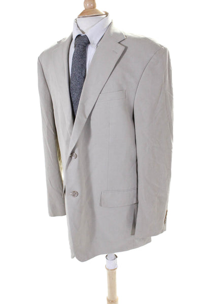 Oscar de la Renta Men's Collared Long Sleeves Lined Jacket Beige Size 46