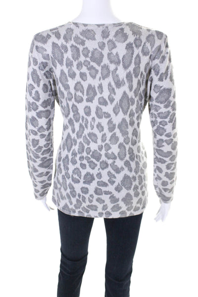 St. John Womens Long Sleeve Scoop Neck Leopard Print Sweater Gray Size Large