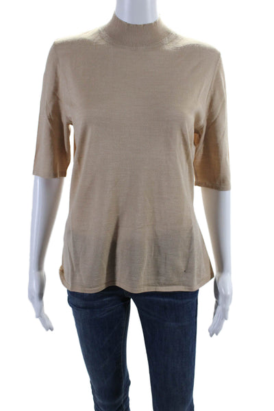 St. John Women's Mock Neck Short Sleeves Pullover Sweater Beige Size M