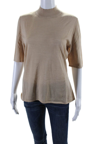 St. John Women's Mock Neck Short Sleeves Pullover Sweater Beige Size M