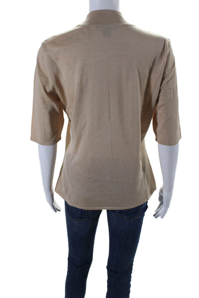 St. John Women's Mock Neck Short Sleeves Pullover Sweater Beige Size M