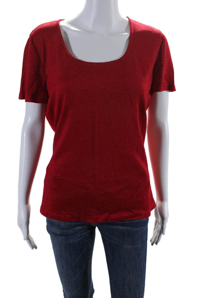 St. John Women's Round Neck Short Sleeves Glitter Blouse Red Size L