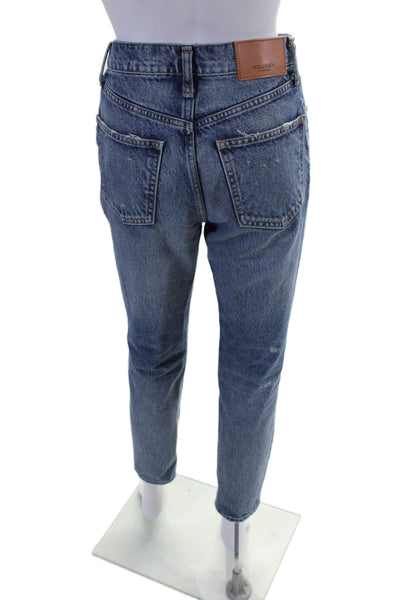 Moussy Women's High Waist Distress Medium Wash Straight Leg Denim Pants Size 25