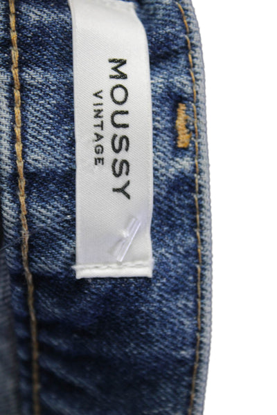 Moussy Women's High Waist Distress Medium Wash Straight Leg Denim Pants Size 25