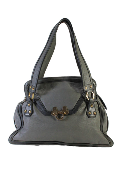 Zac Posen Womens Double Handle Top Zip Handbag Leather Gray Medium