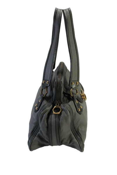 Zac Posen Womens Double Handle Top Zip Handbag Leather Gray Medium