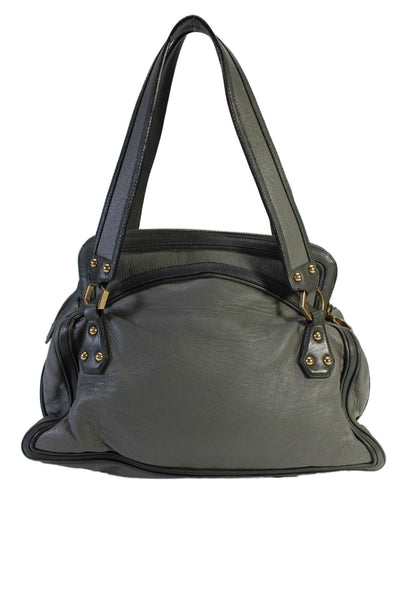 Zac Posen Womens Double Handle Top Zip Handbag Leather Gray Medium