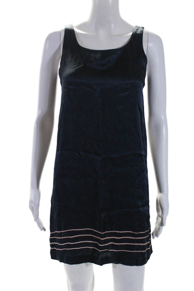 APC Womens Sleeveless Scoop Neck Striped Trim Shift Dress Navy Size 36